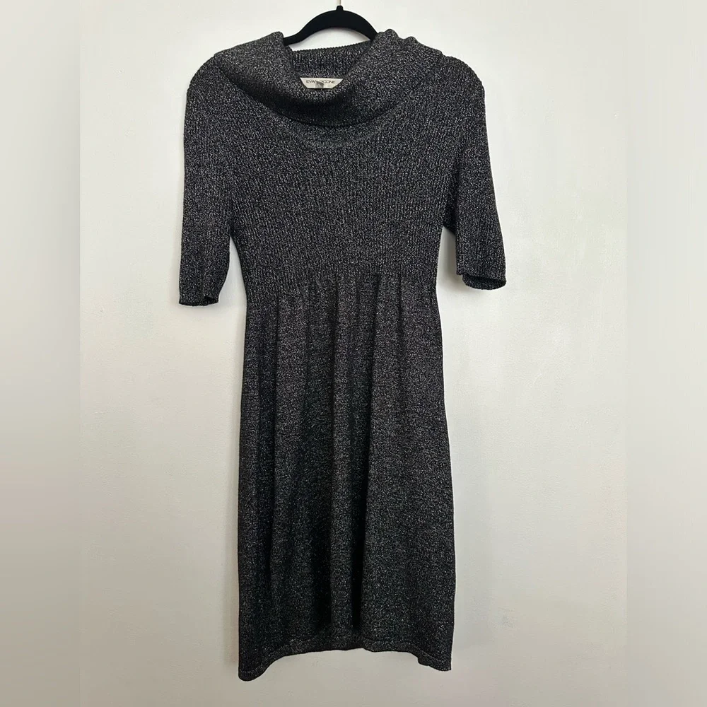 Evan-Picone Short Sleeve Turtle Sweater Dress Black Gold - Picture 1 of 5